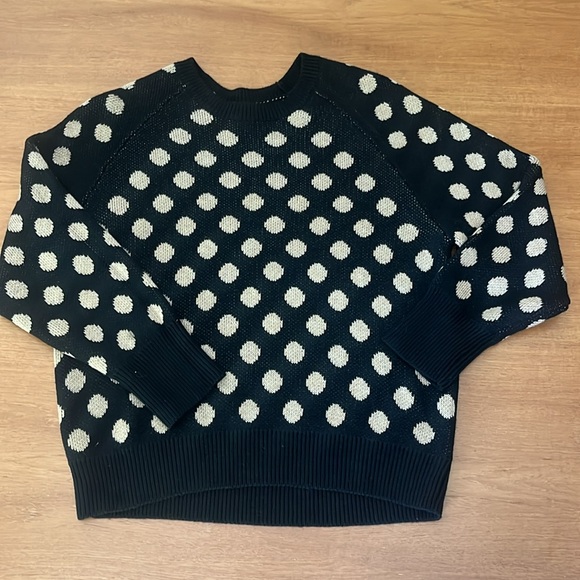 Cable Stitch Black & Camel Polka Dot Sweater, Crew Neck Raglan Sleeve, Size M - Picture 5 of 13